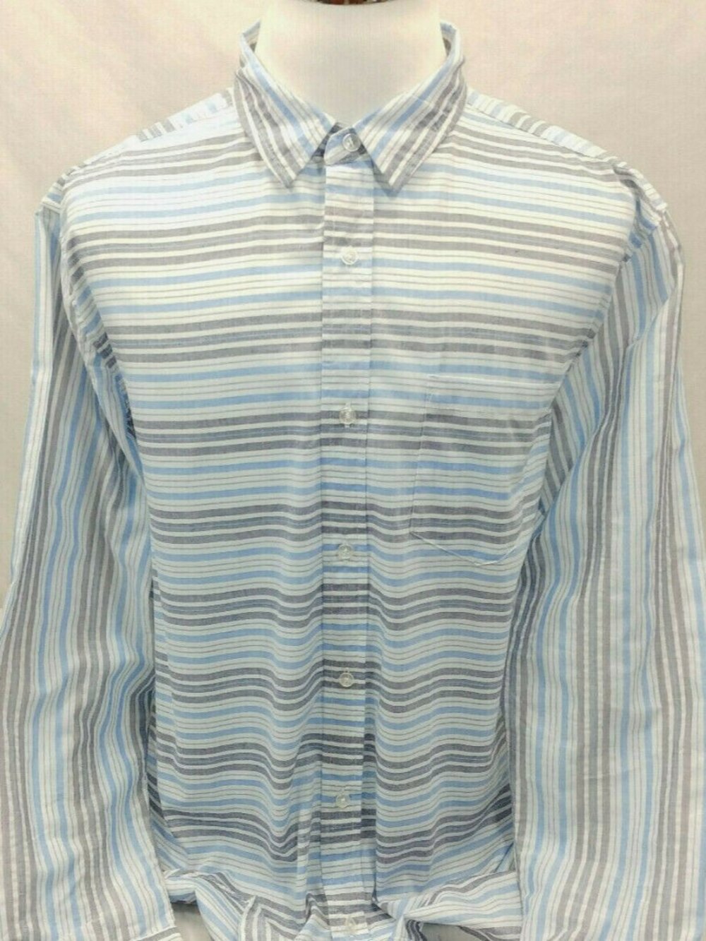 Straight Faded Striped Cool Breathable Long Sleeve Button Front Shirt Mens XL